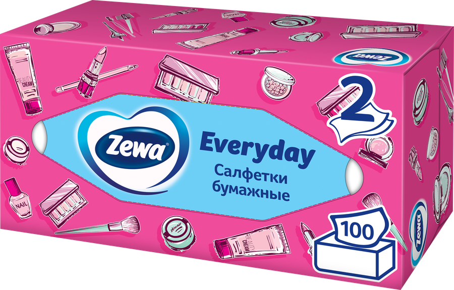 Салфетки бумажные ZEWA Everyday 2-слоя, в коробке, 100шт