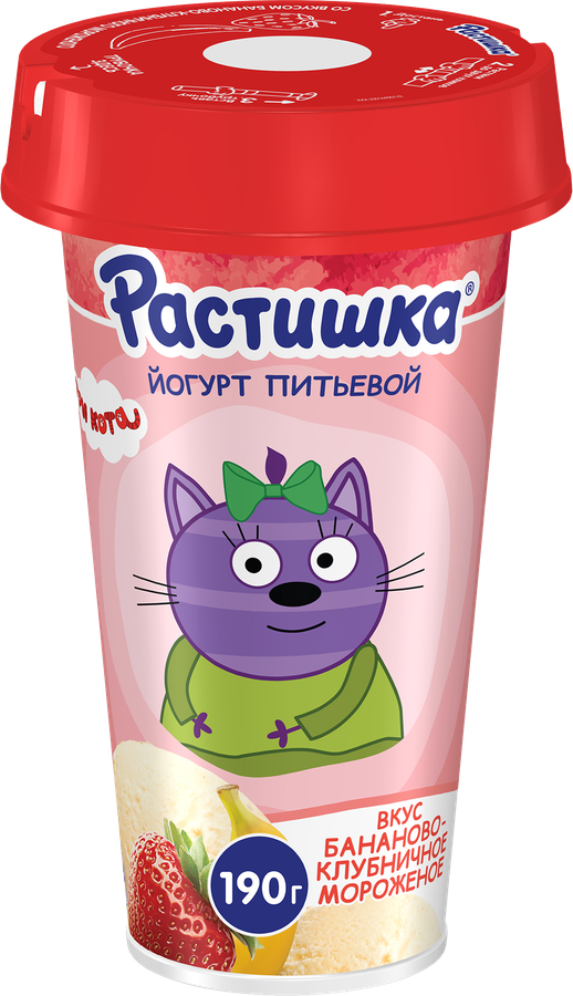 Йогурт питьевой РАСТИШКА Бананово-клубничное мороженое 2,8%, без змж, 190г