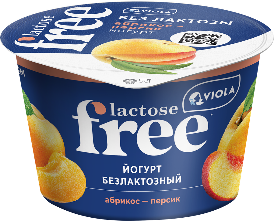 Йогурт VIOLA Free Абрикос, персик безлактозный 2,7%, без змж, 180г