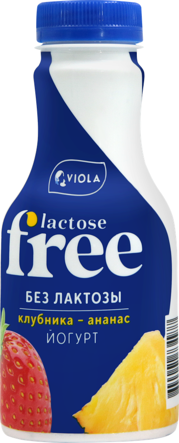 Йогурт питьевой VIOLA Free Клубника, ананас безлактозный 1,1%, без змж, 270г