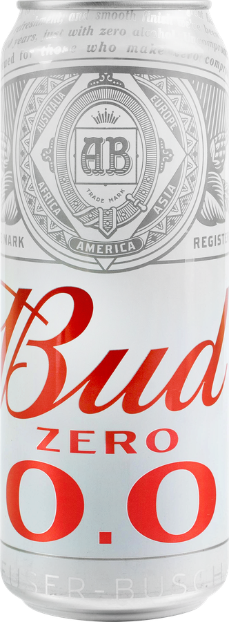 Напиток пивной светлый безалкогольный BUD светлый пастеризованный, не более 0,5%, ж/б, 0.45л