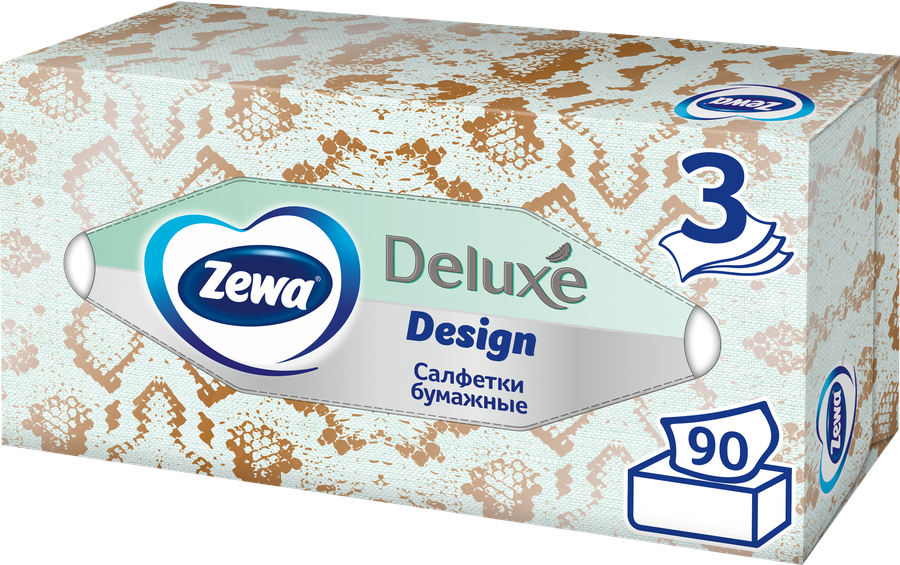 Салфетки бумажные ZEWA Deluxe Design 3-слоя, в коробке, 90шт