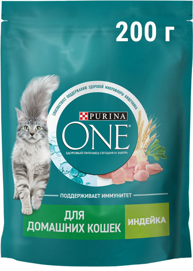 Корм сухой для взрослых кошек PURINA ONE Housecat с индейкой и цельными злаками, 200г