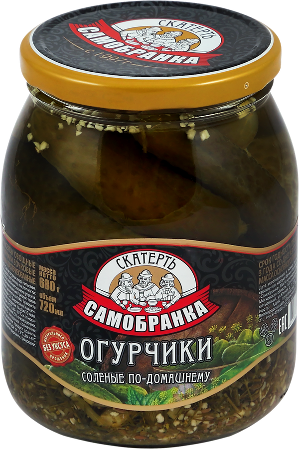 Огурцы соленые СКАТЕРТЬ-САМОБРАНКА По-домашнему бочковые, 720мл