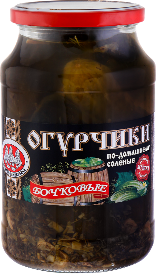 Огурцы соленые СКАТЕРТЬ-САМОБРАНКА Бочковые по-домашнему, 950мл