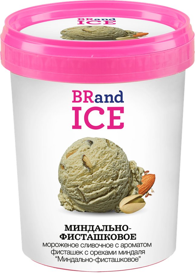 Мороженое BRAND ICE Миндально-фисташковое, сливочное фисташковое с 
миндалем 18%, без змж, пластиковый стакан, 600г