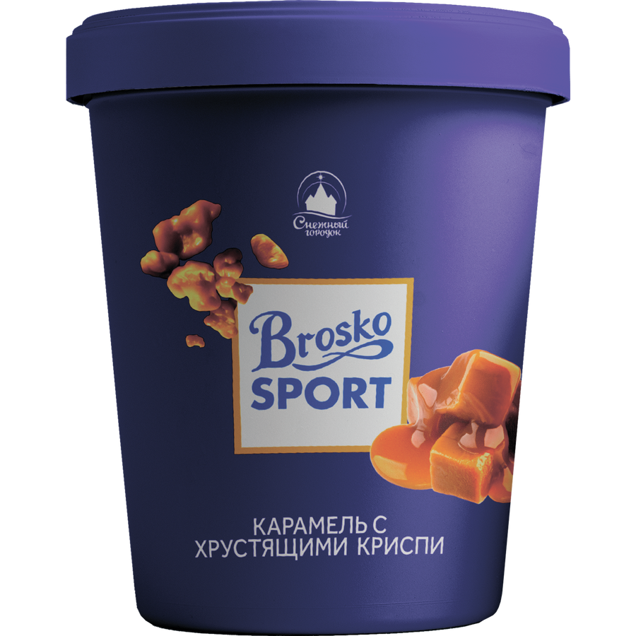 Мороженое BROSKO Sport, сливочное со вкусом карамели, карамельными хлопьями и топингом карамель 10%, без змж, ведерко, 260г