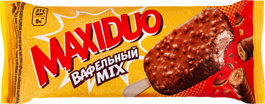 Мороженое MAXIDUO Вафельный Mix 8%, без змж, эскимо, 63г