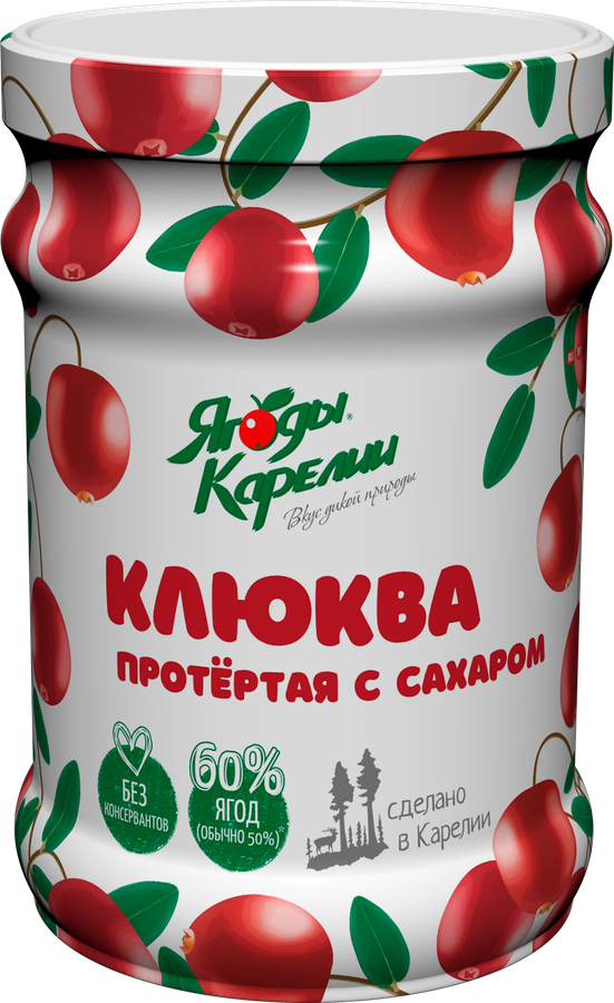 Клюква ЯГОДЫ КАРЕЛИИ протертая с сахаром, 280г