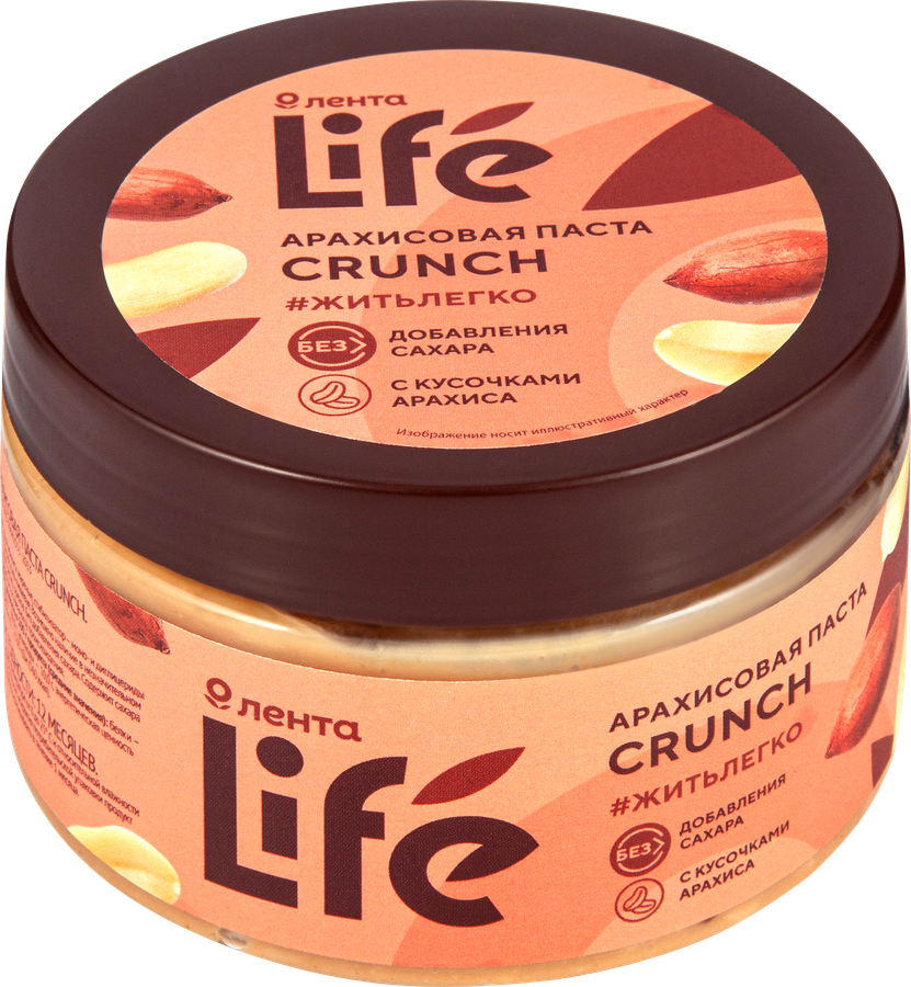 Паста арахисовая ЛЕНТА LIFE Crunch, 250г