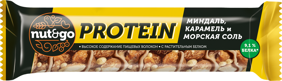 Батончик NUT&GO Protein, миндаль, карамель и морская соль, 40г