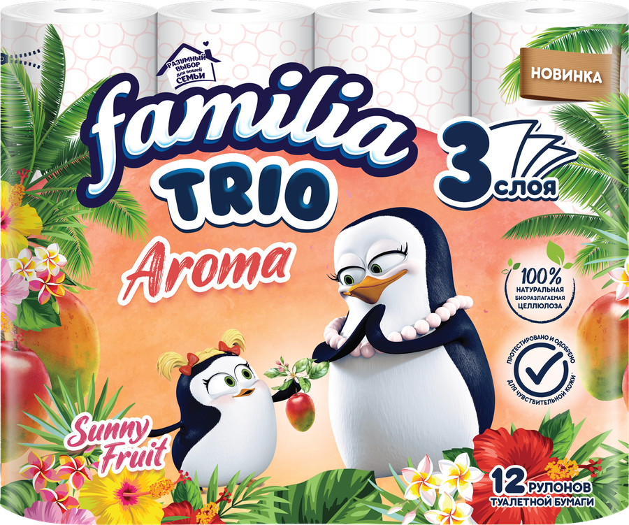 Туалетная бумага FAMILIA Trio Sunny fruit 3-слоя, 12шт