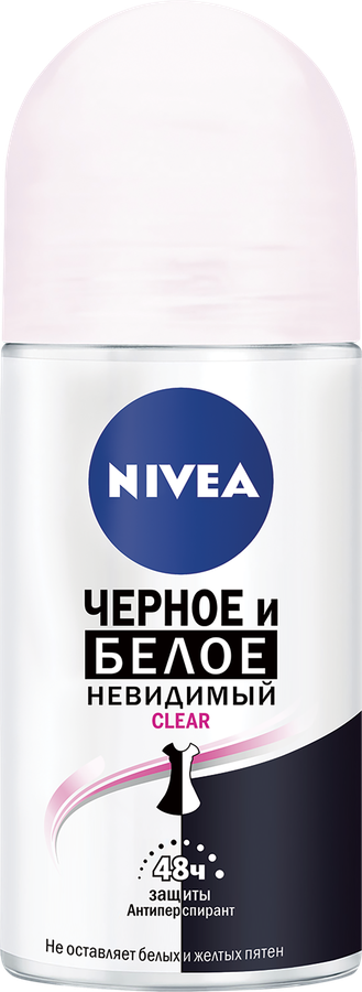 Дезодорант-антиперспирант роликовый женский NIVEA Clear Черное и белое Невидимый, 50мл