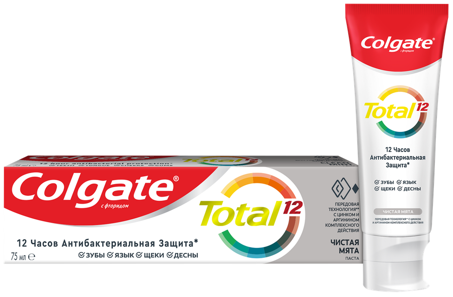 Зубная паста COLGATE Total 12 Чистая мята с цинком и аргинином для комплексной антибактериальной защиты, 75мл