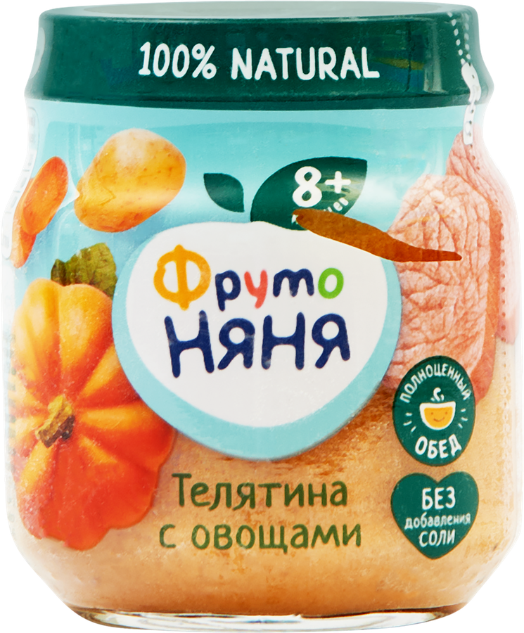 Пюре мясо-овощное ФРУТОНЯНЯ Телятина с овощами, с 8 месяцев, 100г