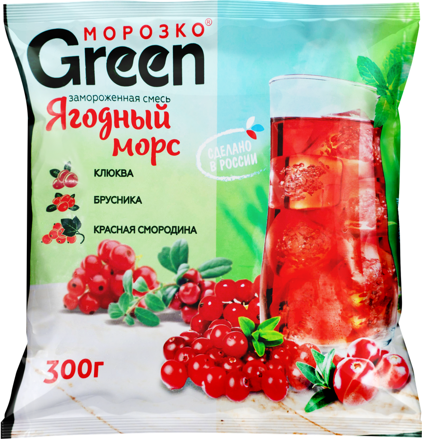 Морс ягодный МОРОЗКО GREEN c клюквой, брусникой и красной смородиной, 
300г