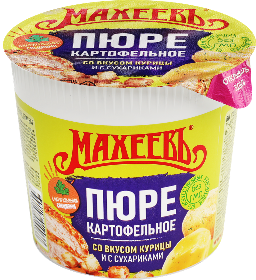 Пюре картофельное МАХЕЕВЪ со вкусом курицы и сухариками, 40г