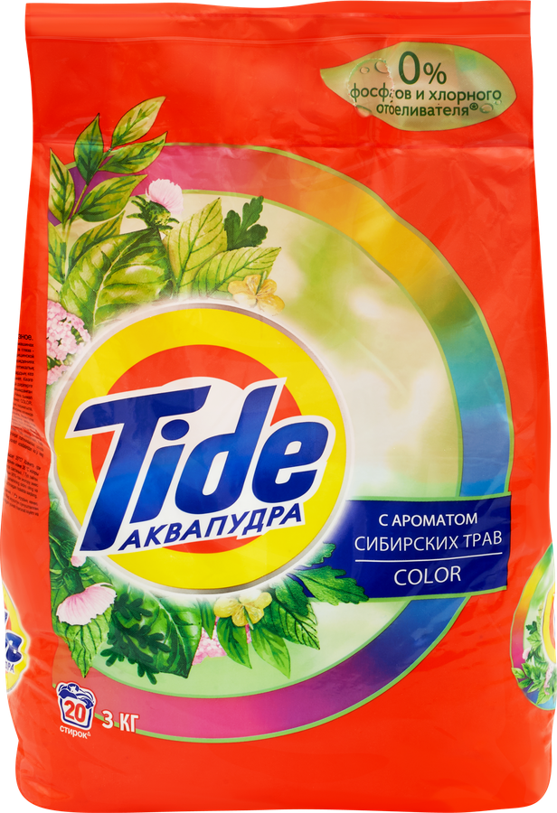 Стиральный порошок для цветного белья TIDE Аквапудра Color Сибирские травы, автомат, 3кг