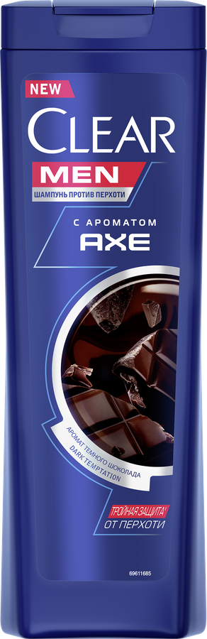 Шампунь для волос мужской CLEAR MEN Axe Dark Temptation против перхоти с ароматом темного шоколада, 380мл