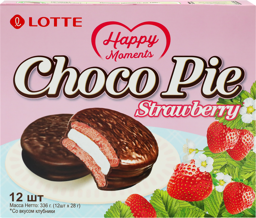 Печенье глазированное LOTTE Choco Pie со вкусом клубники, 336г