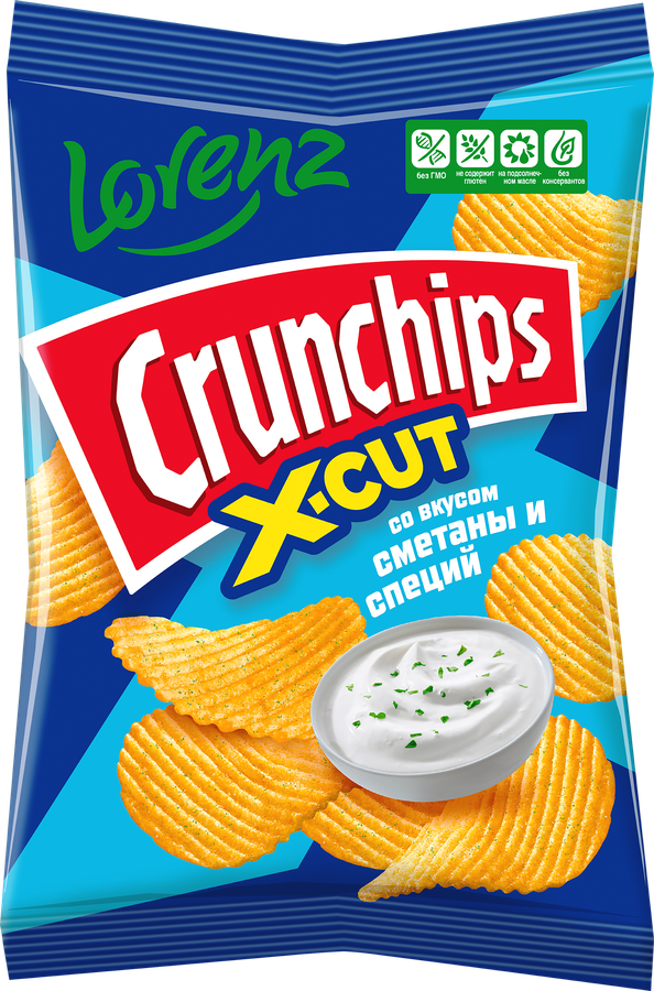 Чипсы картофельные LORENZ Crunchips X-Cut рифленые, со вкусом сметаны и специй, 70г