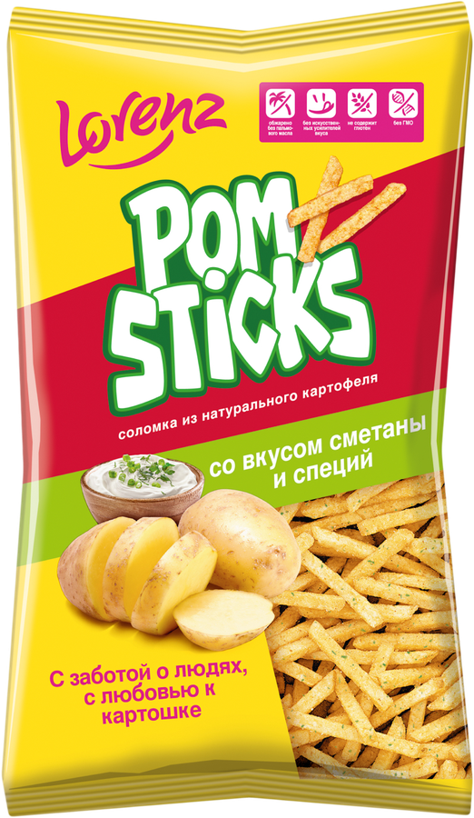 Чипсы картофельные POMSTICKS со вкусом сметаны и специй, соломка, 100г