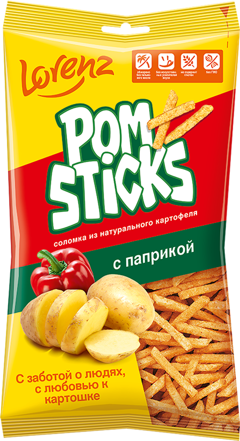 Чипсы картофельные POMSTICKS Lorenz, с паприкой, соломка, 100г