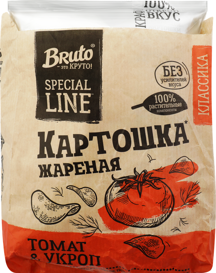 Чипсы картофельные BRUTO Крафт, картошка жареная с томатом и укропом, 120г