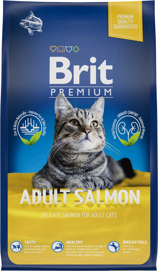 Корм сухой для взрослых кошек BRIT Premium Cat Adult Salmon с лососем, 800г