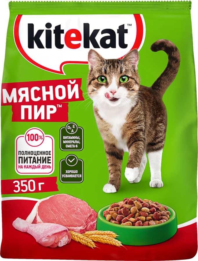 Корм сухой для кошек KITEKAT Мясной пир, 350г