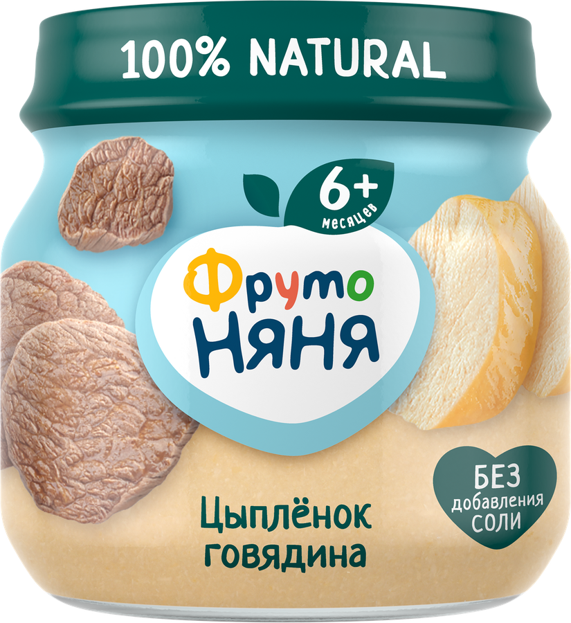 Пюре мясное ФРУТОНЯНЯ Цыпленок с говядиной, с 6 месяцев, 80г