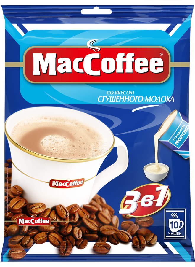 Напиток кофейный растворимый MACCOFFEE 3в1 со вкусом сгущенного молока, 200г