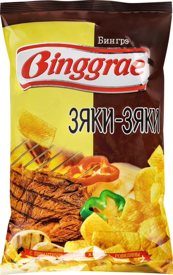 Чипсы БИНГРЭ Зяки-зяки с пикантным вкусом жареной говядины, 130г