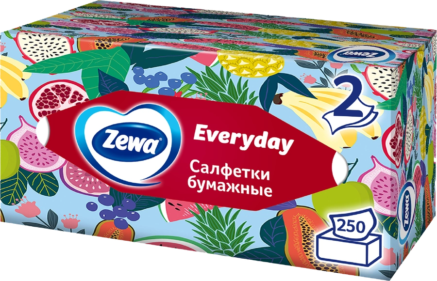 Салфетки бумажные ZEWA Everyday 2-слоя, в коробке, 250шт