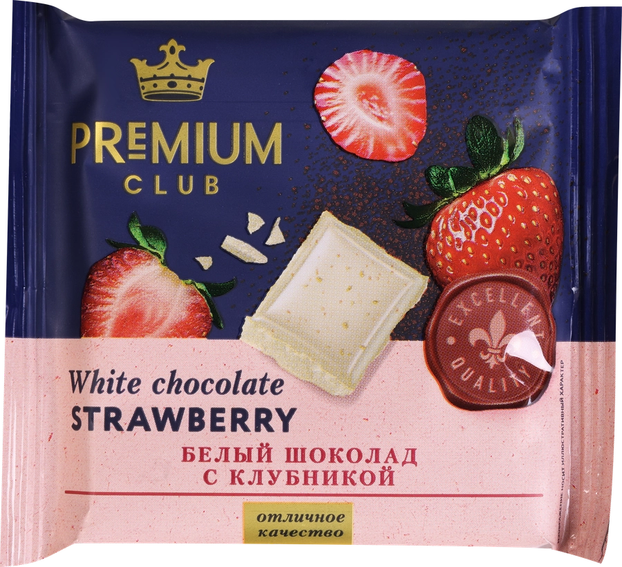 Шоколад белый PREMIUM CLUB с клубникой, 50г