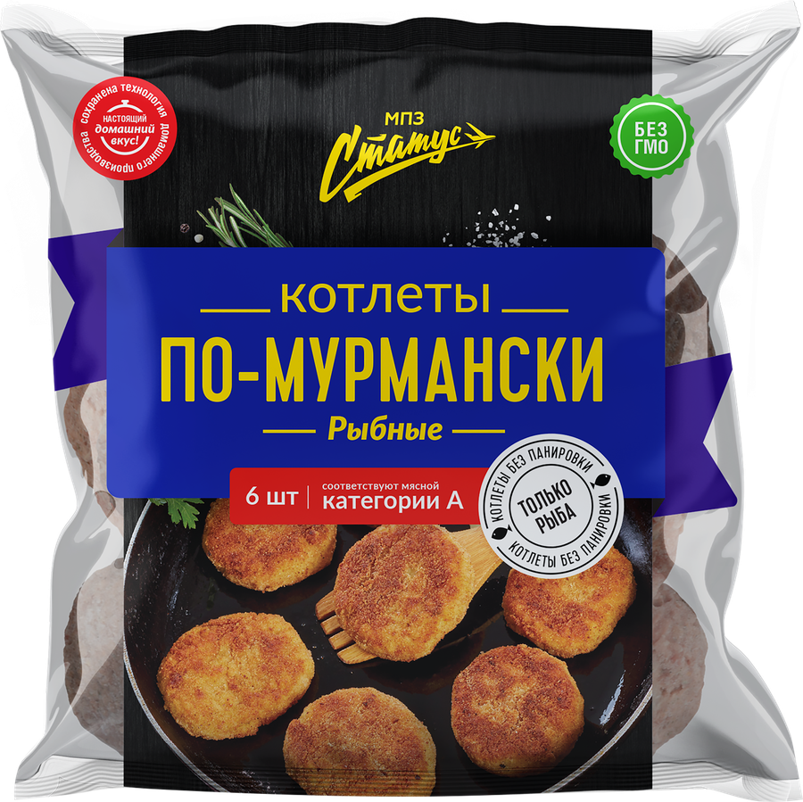 Котлеты рыбные СТАТУС По-Мурмански, из трески категория А, 480г