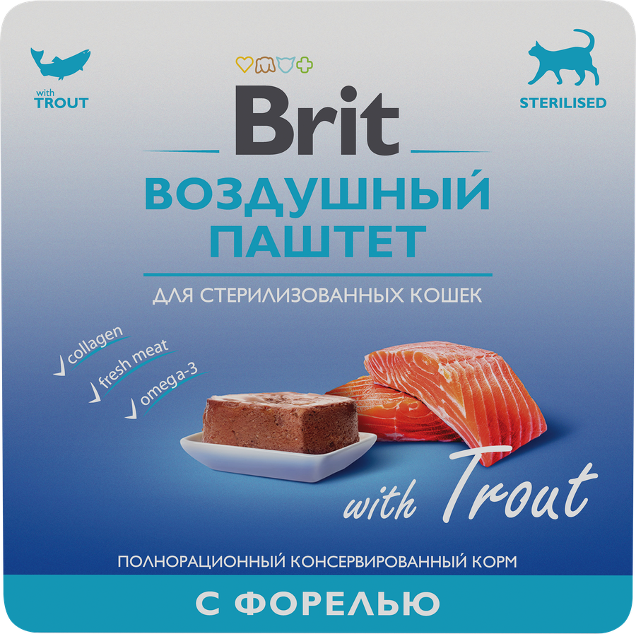 Корм консервированный для кошек BRIT Воздушный паштет Форель, для стерилизованных, 100г