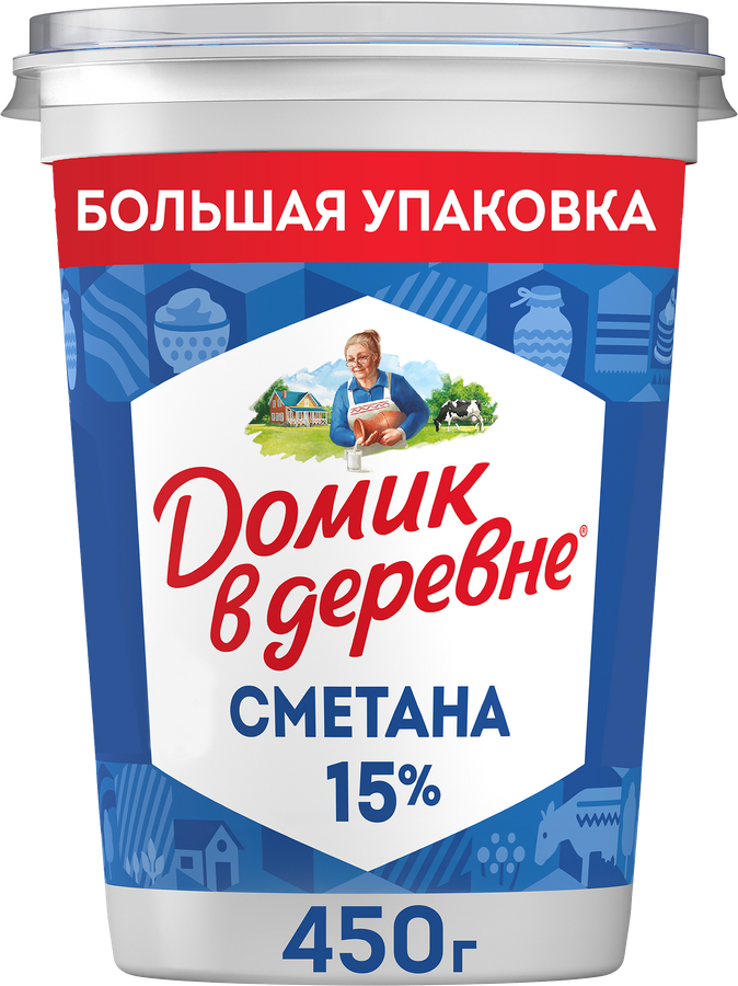 Сметана ДОМИК В ДЕРЕВНЕ 15%, без змж, 450г