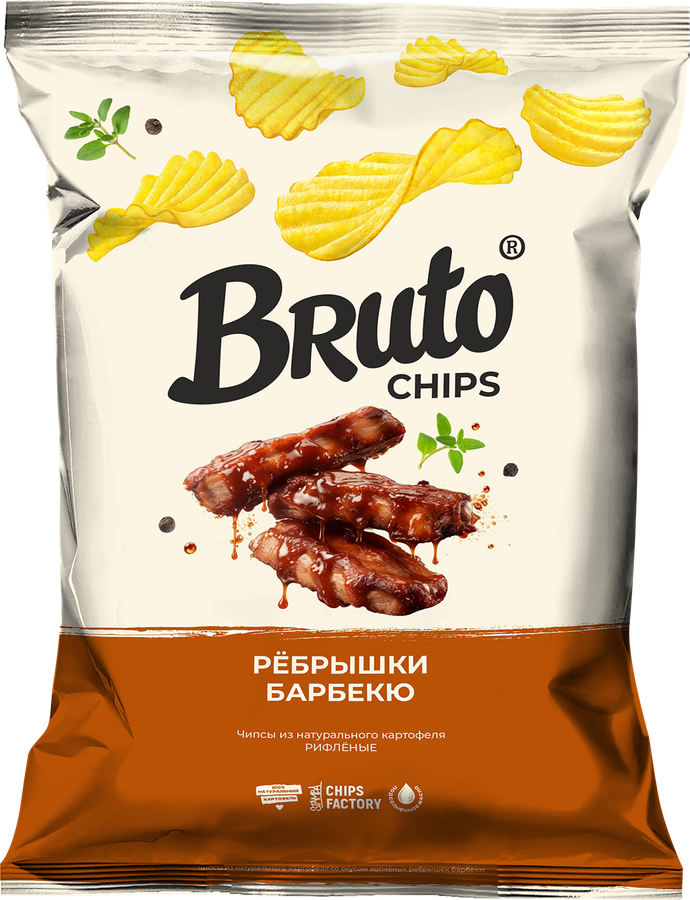 Чипсы картофельные BRUTO со вкусом копченых ребрышек барбекю, 120г