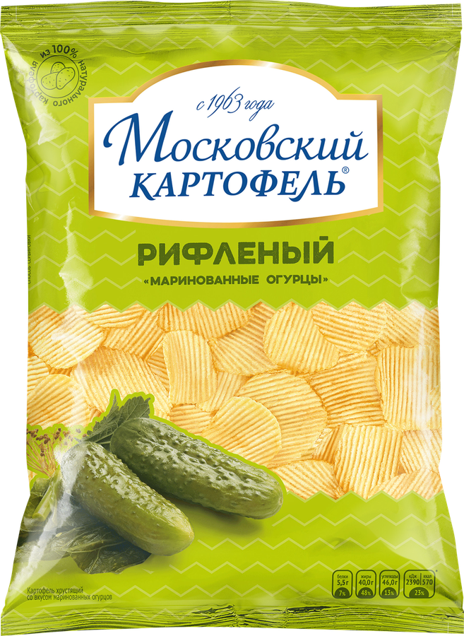 Чипсы картофельные МОСКОВСКИЙ КАРТОФЕЛЬ рифленые со вкусом маринованных огурцов, 120г