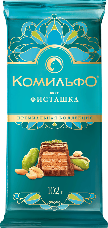 Шоколад молочный и белый КОМИЛЬФО Фисташка, 102г