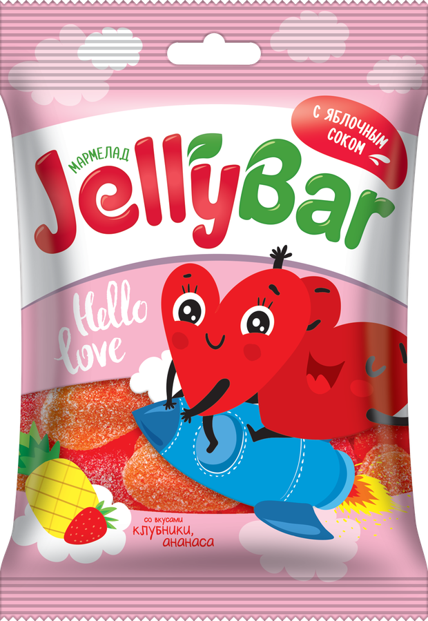 Мармелад жевательный JELLY BAR со вкусами клубники и ананаса, 65г