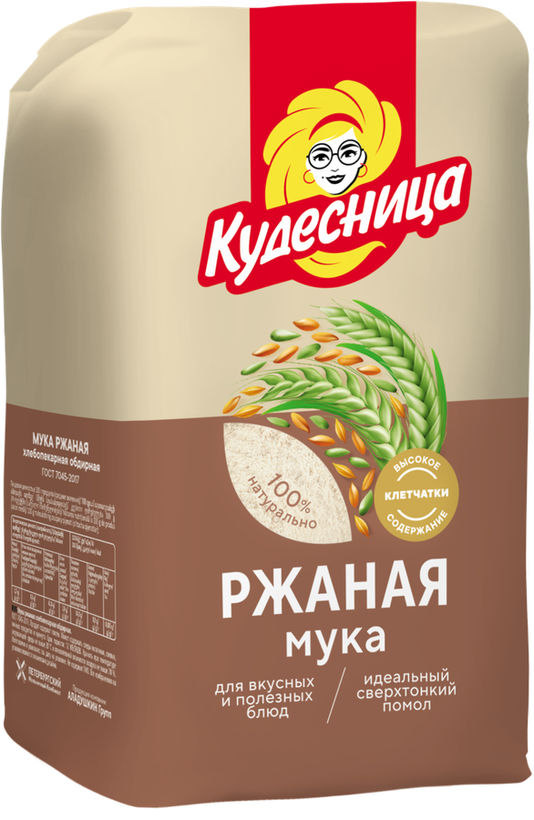 Мука ржаная КУДЕСНИЦА хлебопекарная обдирная, 1кг