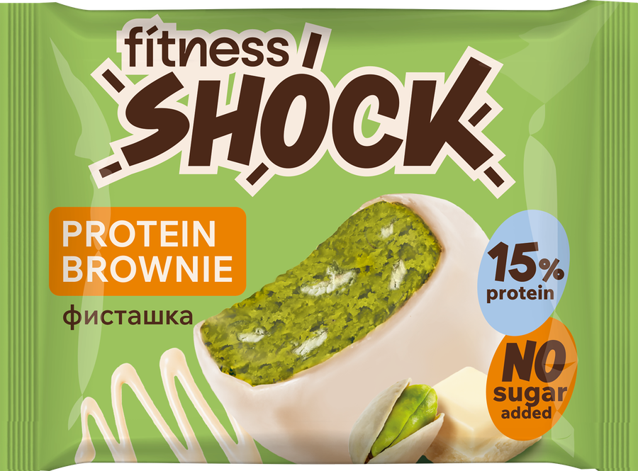 Брауни FITNESSHOCK Белый шоколад и фисташка, 50г