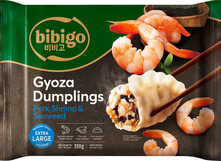 Дамплинги BIBIGO Королевские, из свинины с креветками и морскими водорослями, 350г