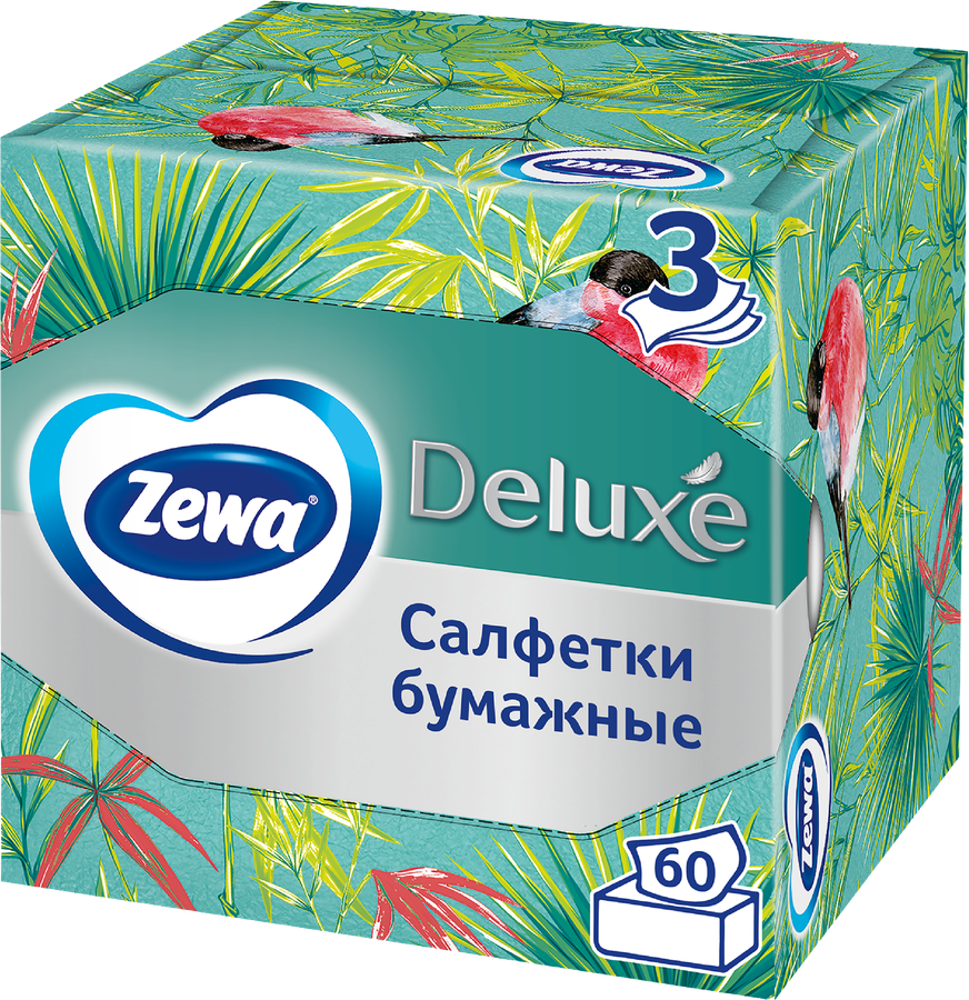 Салфетки бумажные ZEWA Deluxe Арома коллекция, 3-слоя, в коробке, 60шт