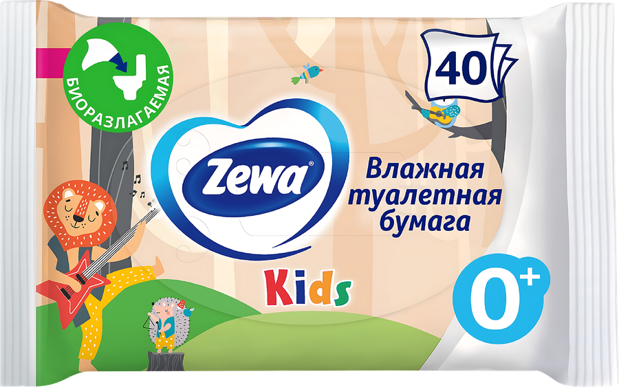 Бумага туалетная влажная детская ZEWA Kids без аромата, 40шт