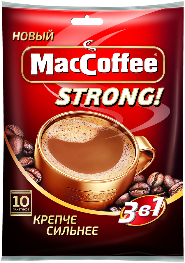 Напиток кофейный растворимый MACCOFFEE Strong 3в1, 10пак