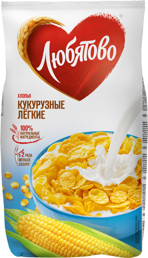 Хлопья кукурузные ЛЮБЯТОВО легкие, 270г