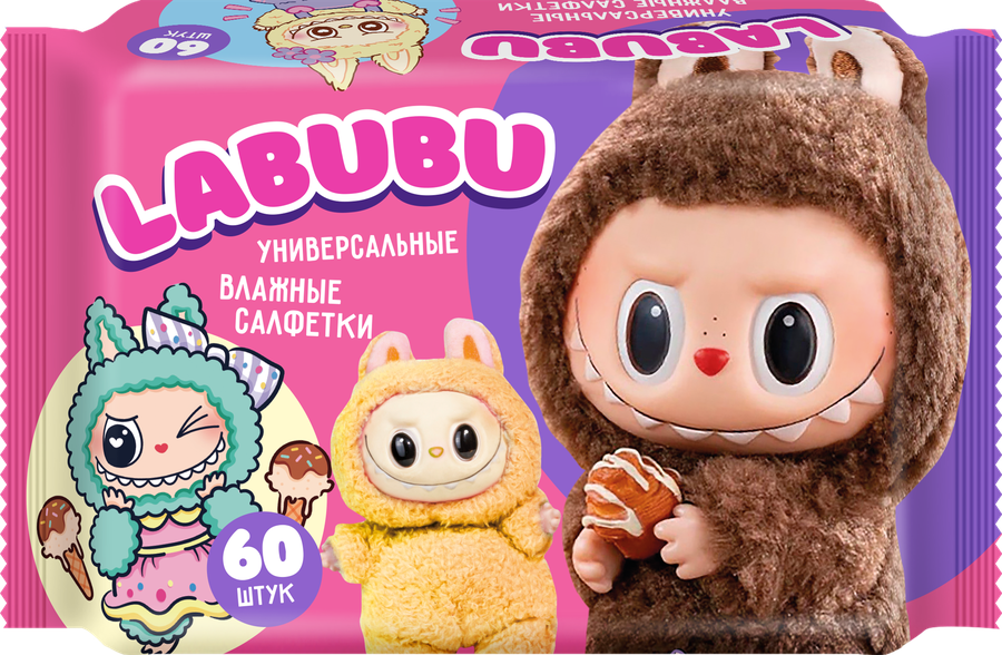 Салфетки влажные LABUBU универсальные, 60шт